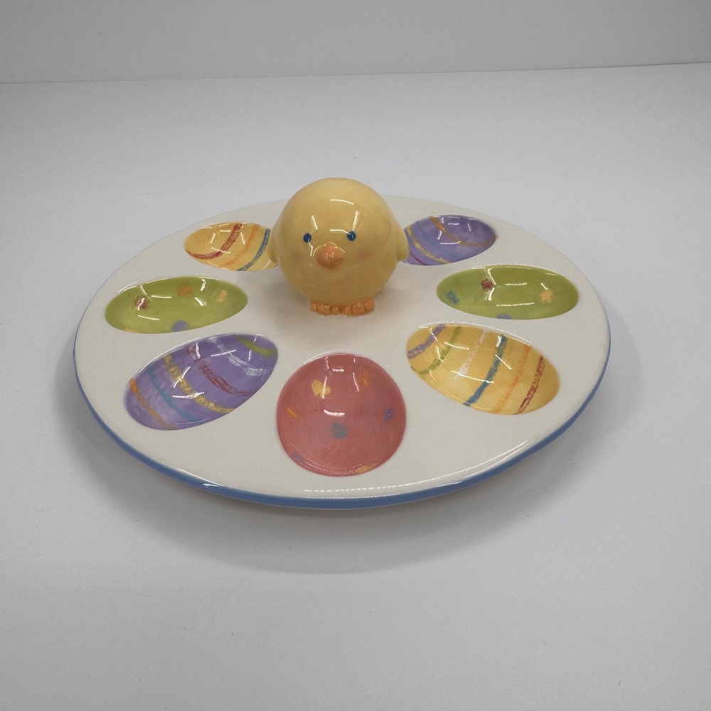 Blossoms &‎ Blooms Easter Chick Ceramic Deviled Egg Platter Pastel 8" 08ESTR120 - Picture 3 of 9